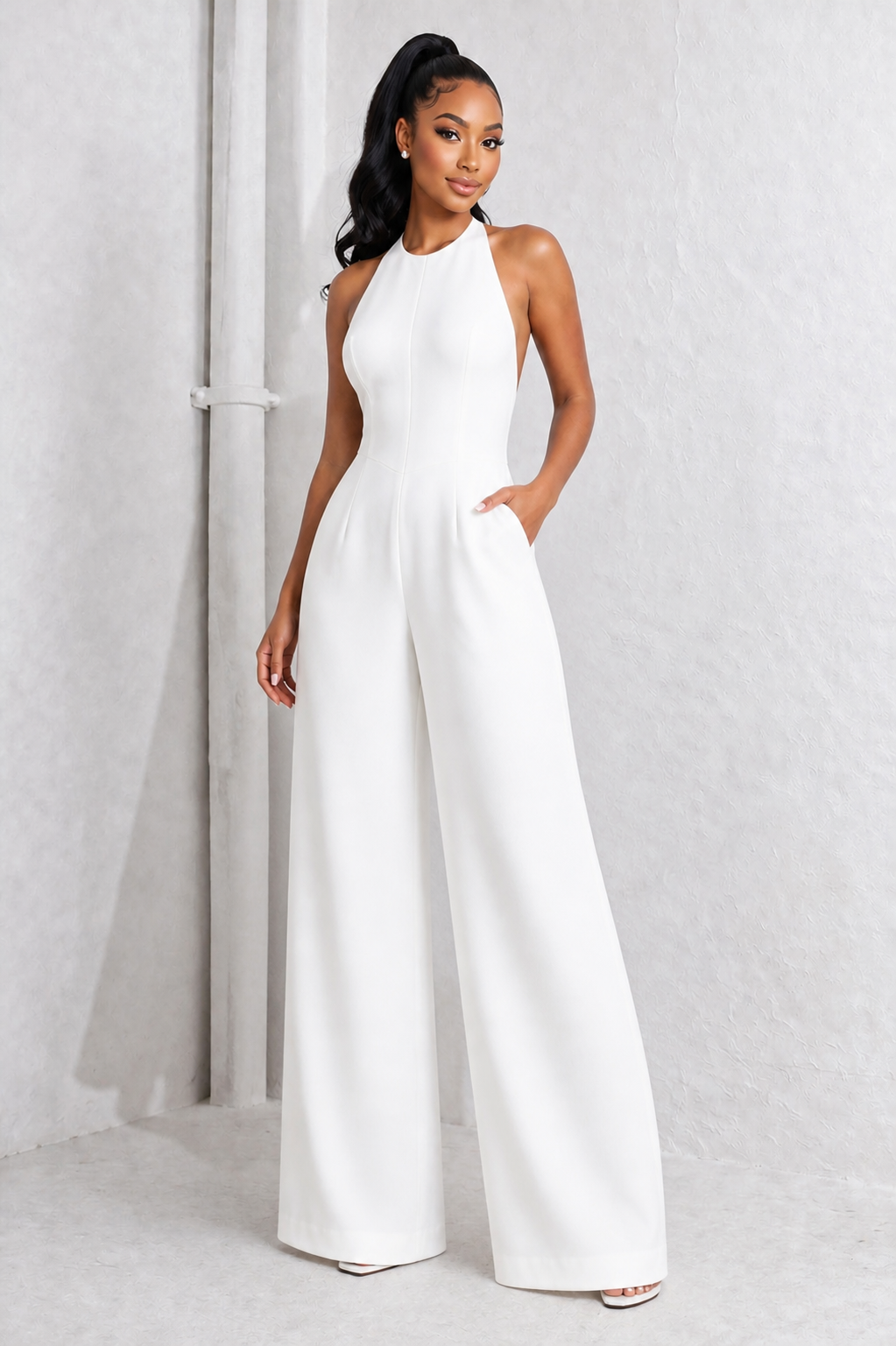 Ivory Allure Backless Jumpsuit